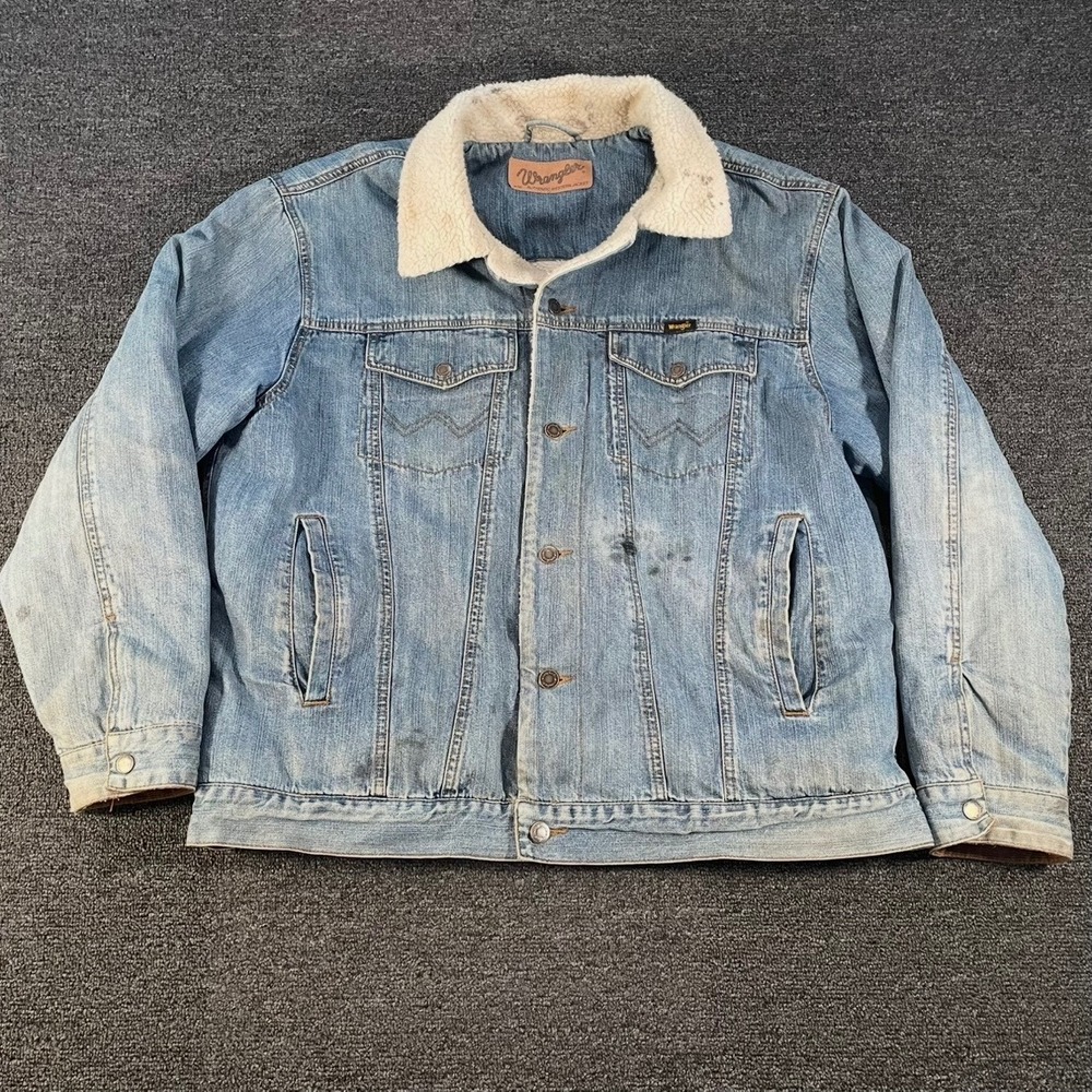 Wrangler Denim Jacket Mens L Blue Good Sherpa Lined Western Trucker M-159